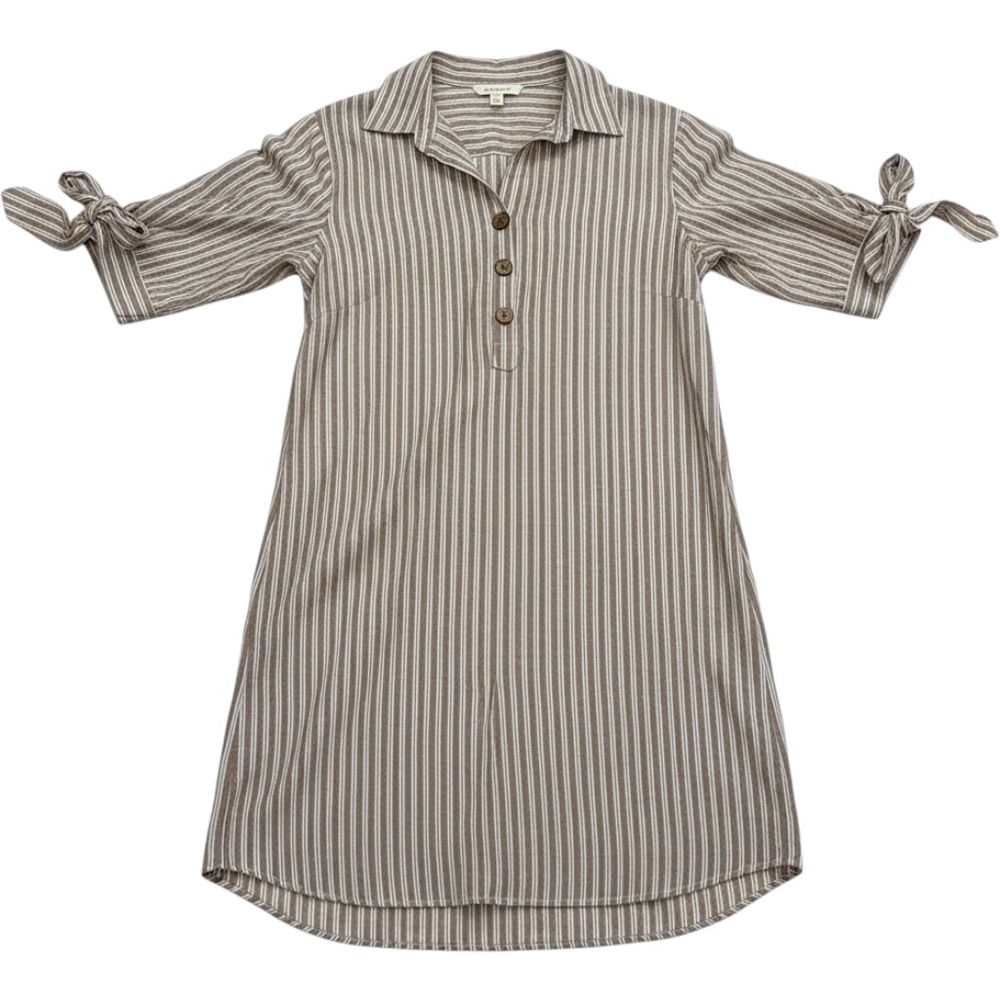 Kings Road Women 1X Tan White Striped Henley Shirt Dress Coastal Cowgirl